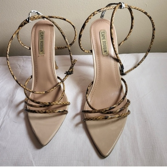 Cape Robbin Nude and Snake Print Strappy Heels - Picture 1 of 6